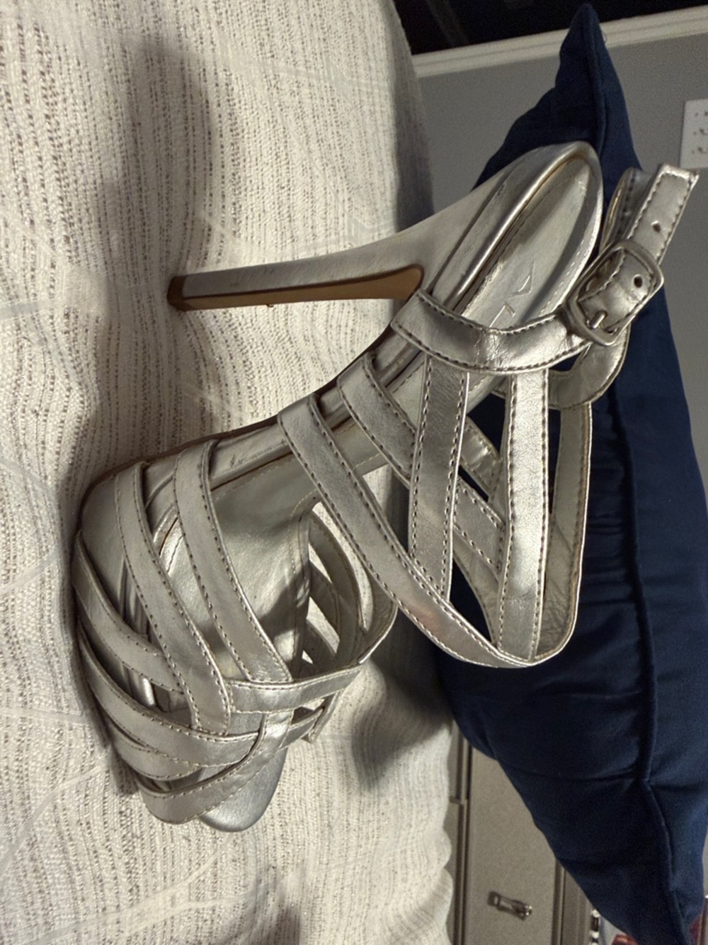 Aldo Metallic Silver Strappy Stiletto Sandals